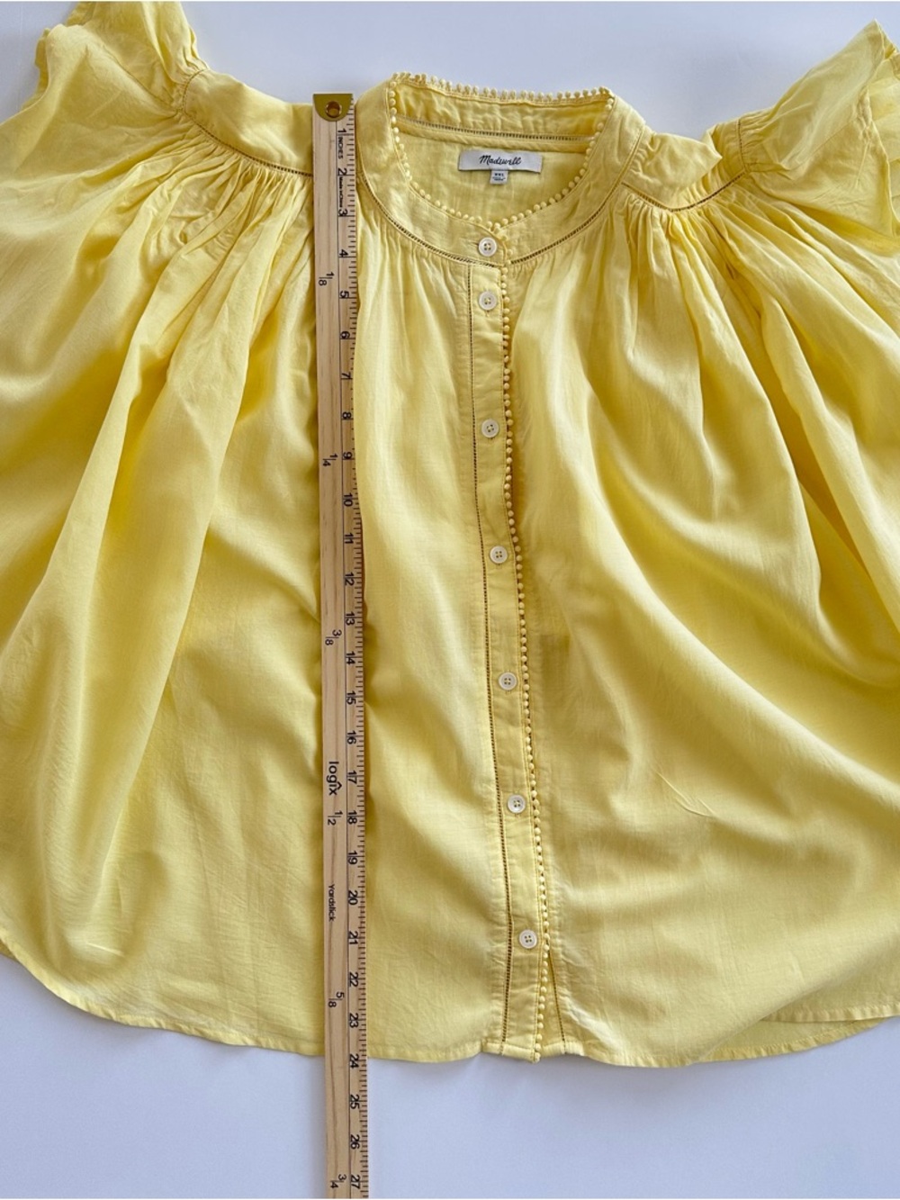Madewell Shirred Lace Trim Top in Iced Lemon | XXL | EUC - Picture 12 of 16